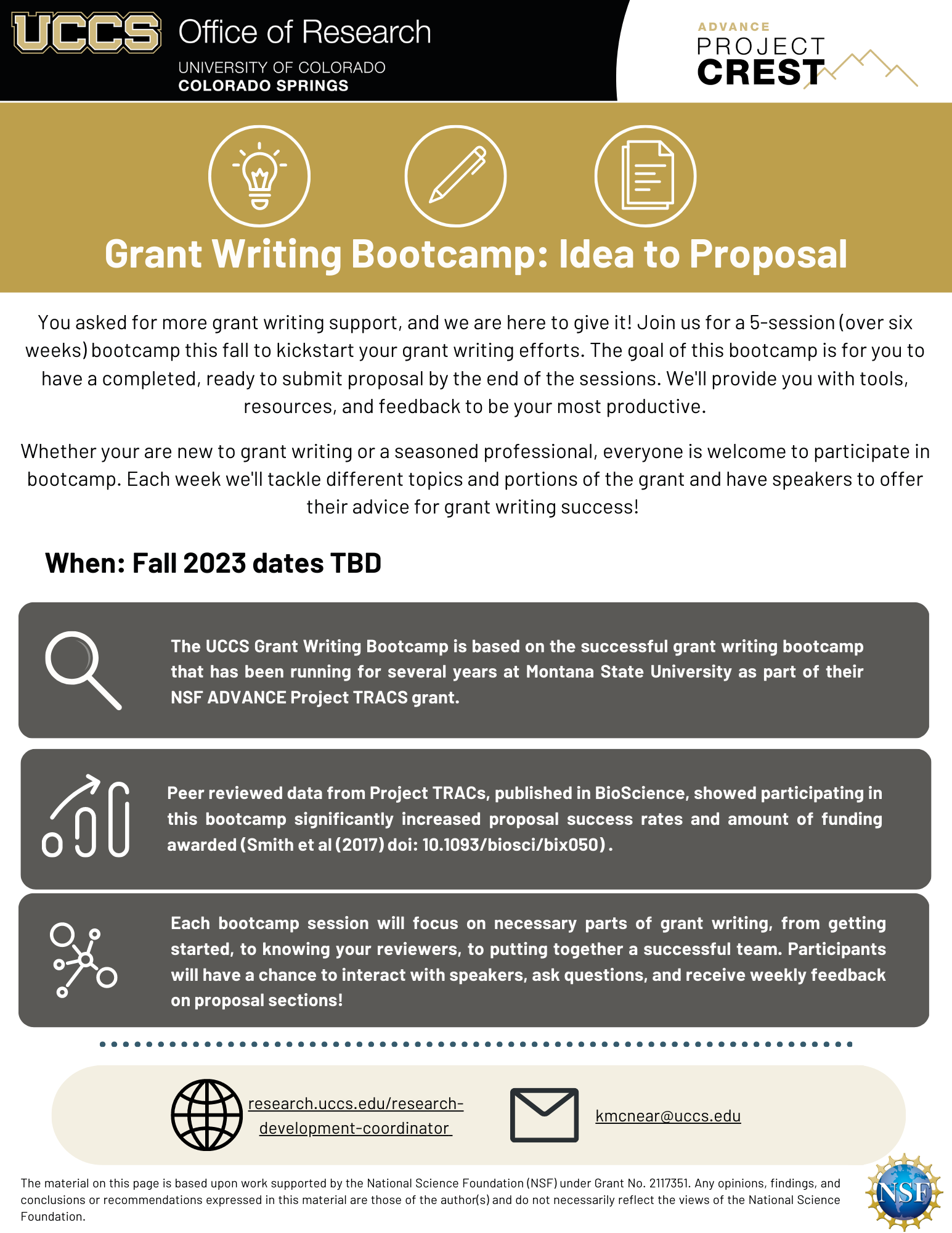 Fall 2022 Grant Writing Bootcamp Infographic